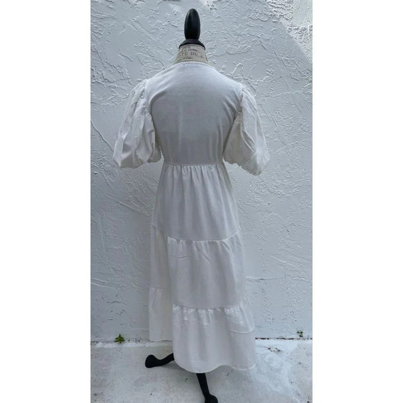 Nasty Gal Collection Womens Cotton Puff Sleeve Wrap Midi Dress White Sz 4 - Picture 2 of 9